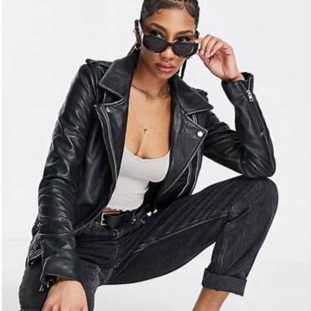 Barney's Originals Beppe leather jacket with ribbed detail in black